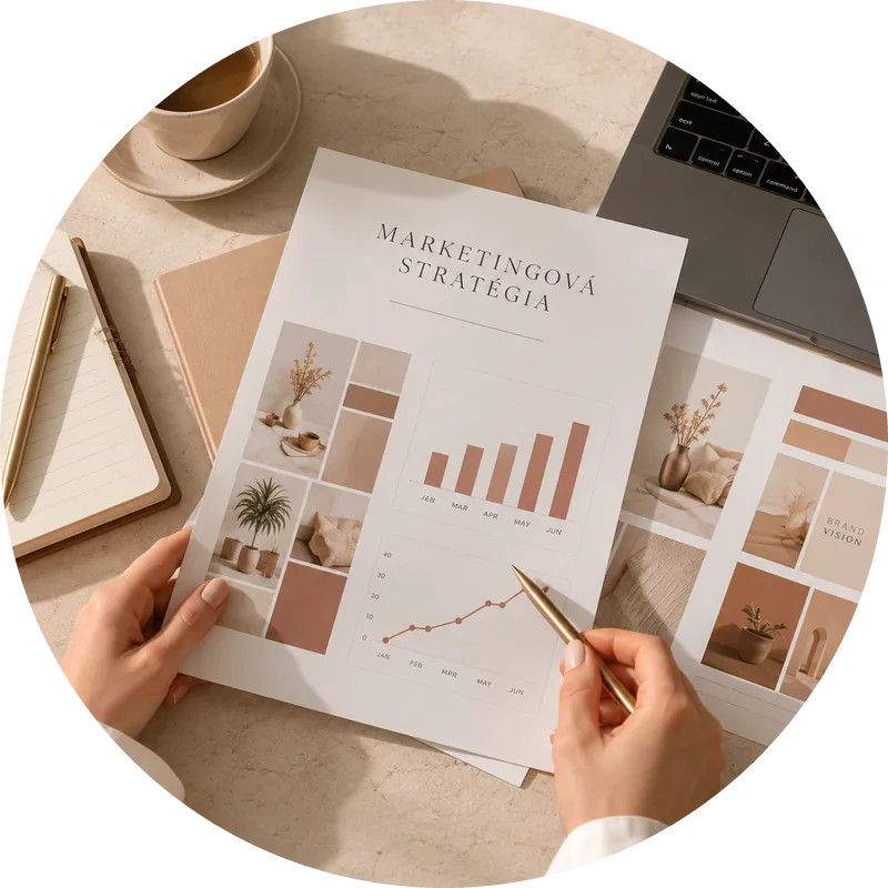 Marketingová stratégia - plán s grafmi a moodboardom
