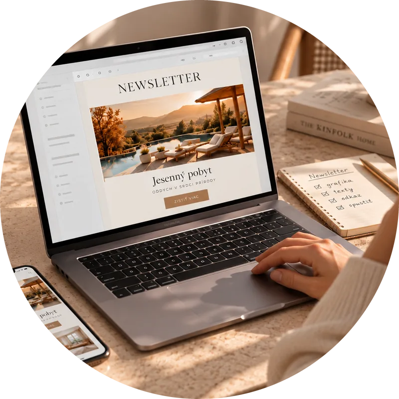 Newsletter marketing - tvorba newslettera na notebooku